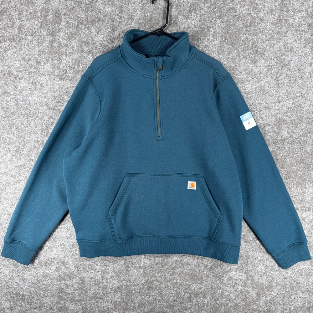 Carhartt Sweatshirt Mens 2XL Blue Fleece Relaxed Fit Quarter Zip Midweigt NWT